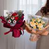 Crochet Flower Bouquet with LED String Lights Gift Bag for Mother's Day Gift, Knitted Bouquet Artificial Rose Flowers