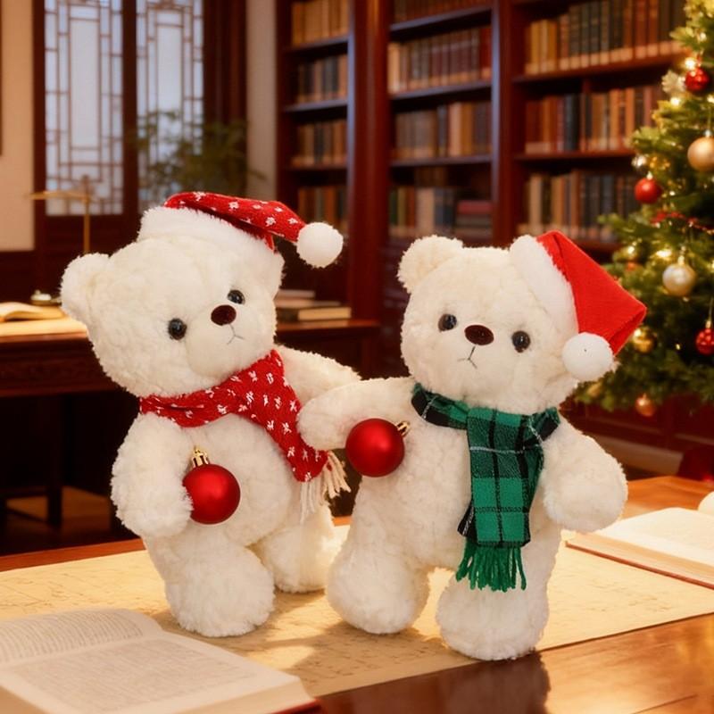 Bear Polar Plush Toy With Scarf And Hat Decor For Childrens Christmas Gift