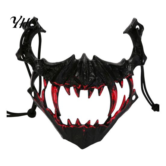 Mysterious Atmosphere Mask Half Face Horror Halloween Costume Props Animal Skeleton Blood Comfortable Fit with Elastic Straps for Cosplay Carnivals