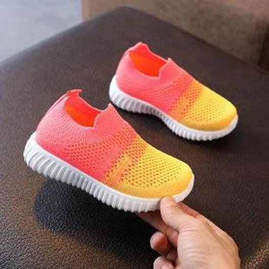 Дышащие кроссовки Flyknit с цветовыми блоками для весны и осени для детей среднего и старшего возраста – Модный корейский стиль для мальчиков и девочек