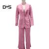 2 шт./компл. женский офисный наряд с лацканами, длинный рукав, одна пуговица, пиджак, высокая талия, длинные брюки, комплект деловой рабочей одежды