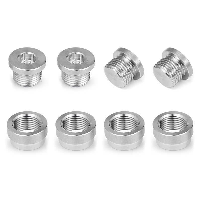 O2 Oxygen Sensor Bung And Plug 304 Stainless Steel M18-1.5,Oxygen Sensor Bung Stepped Style With Plug, Suppied By Hohnnyreet (2, Silver, M18 X 1.5)