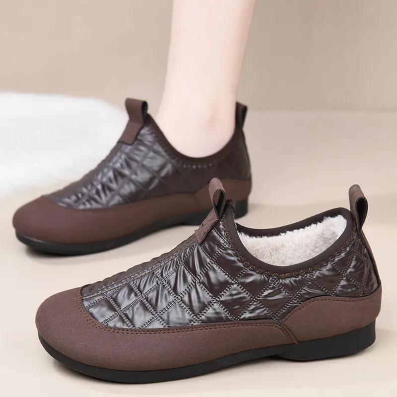 WTEMPO Осенне-зимние теплые плюшевые туфли большого размера из искусственной кожи без застежек, повседневные женские туфли из искусственной кожи, однотонные, с мягкой подошвой, нескользящие, на плоском каблуке