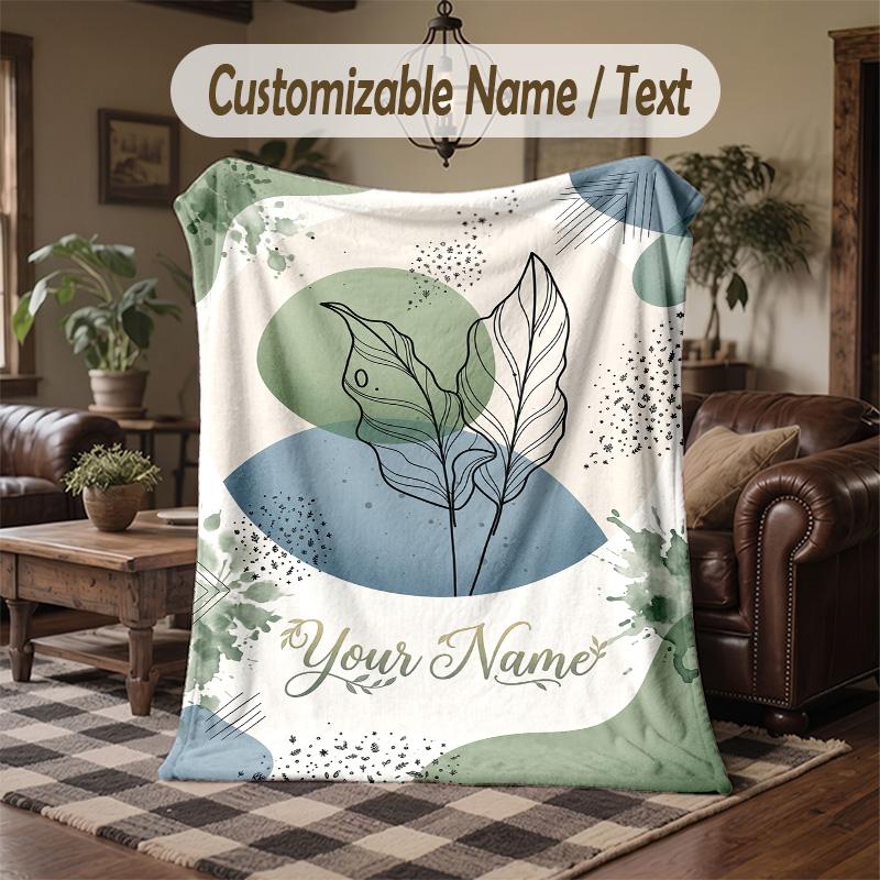 Abstract Floral Theme Throw Blanket Custom Name Text Personalized Blanket Soft Cozy Blanket for Home Sofa Bed