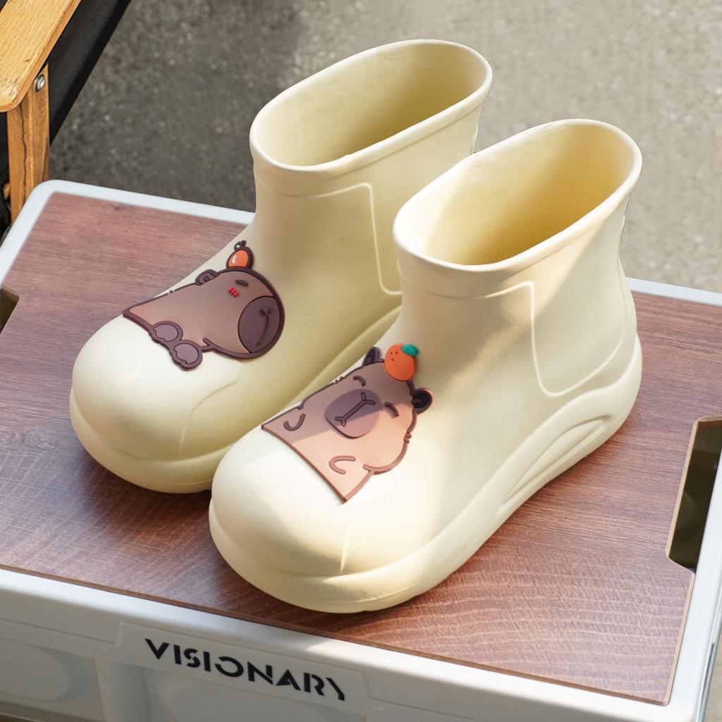 Прочные женские резиновые сапоги из ЭВА, мультяшные низкие сапоги с изображением капибары, противоскользящие, износостойкие, водонепроницаемые резиновые сапоги, дождевая обувь