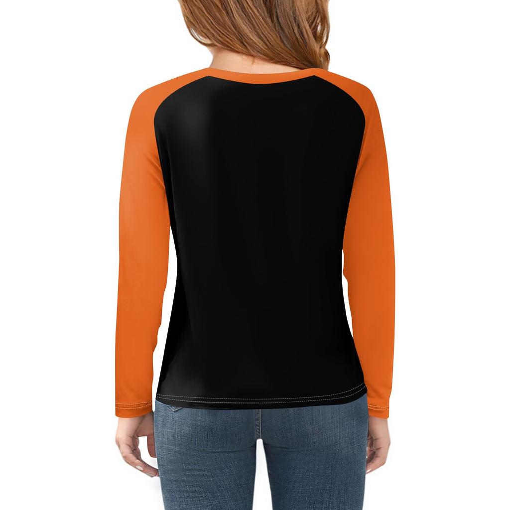 Футболки с длинным рукавом для девочек на Хэллоуин, детские осенние топы с круглым вырезом, базовые футболки 5-14 лет