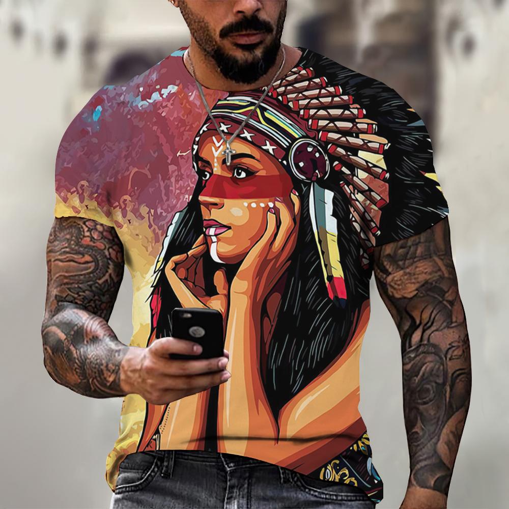 Men's Y2k T-Shirt Short Sleeve Indian Graphic 3D Print Top Oversize Streetwear Fashion Tee Harajuku Hip Hop Vintage Men Clothing