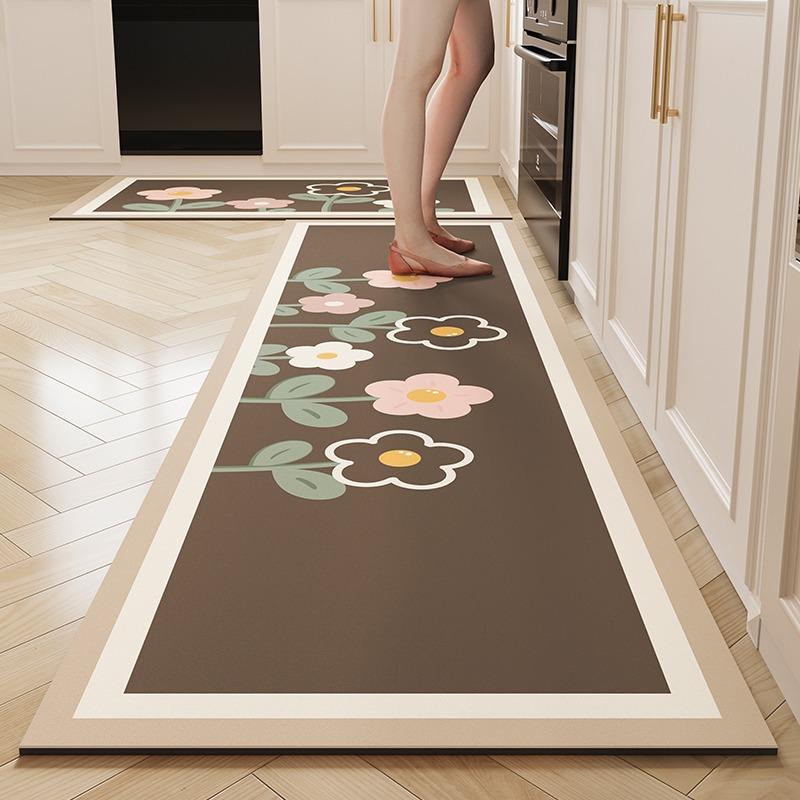 Кухонный коврик ПВХ кожа Нескользящие коврики для ног Водонепроницаемый Маслостойкий Домашний декор Ковер с цветами Tappeto Cucina Pvc
