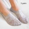 5 Pairs Women Lace Socks Boat Invisible Anti-Skid Ankle Socks Low Cut No-show Non-Slip Liner Slipper Socks