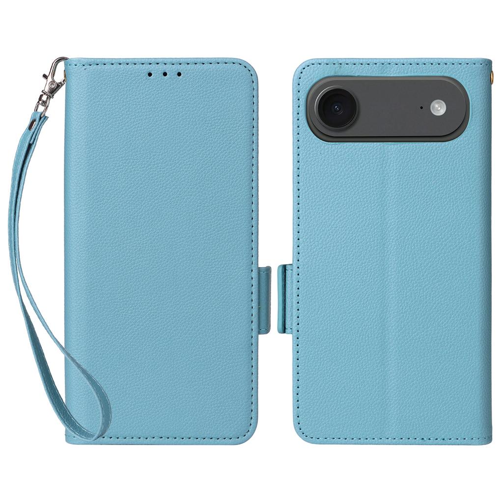For iPhone Air Case with Wrist Strap Litchi Texture PU Leather Wallet Phone Cover
