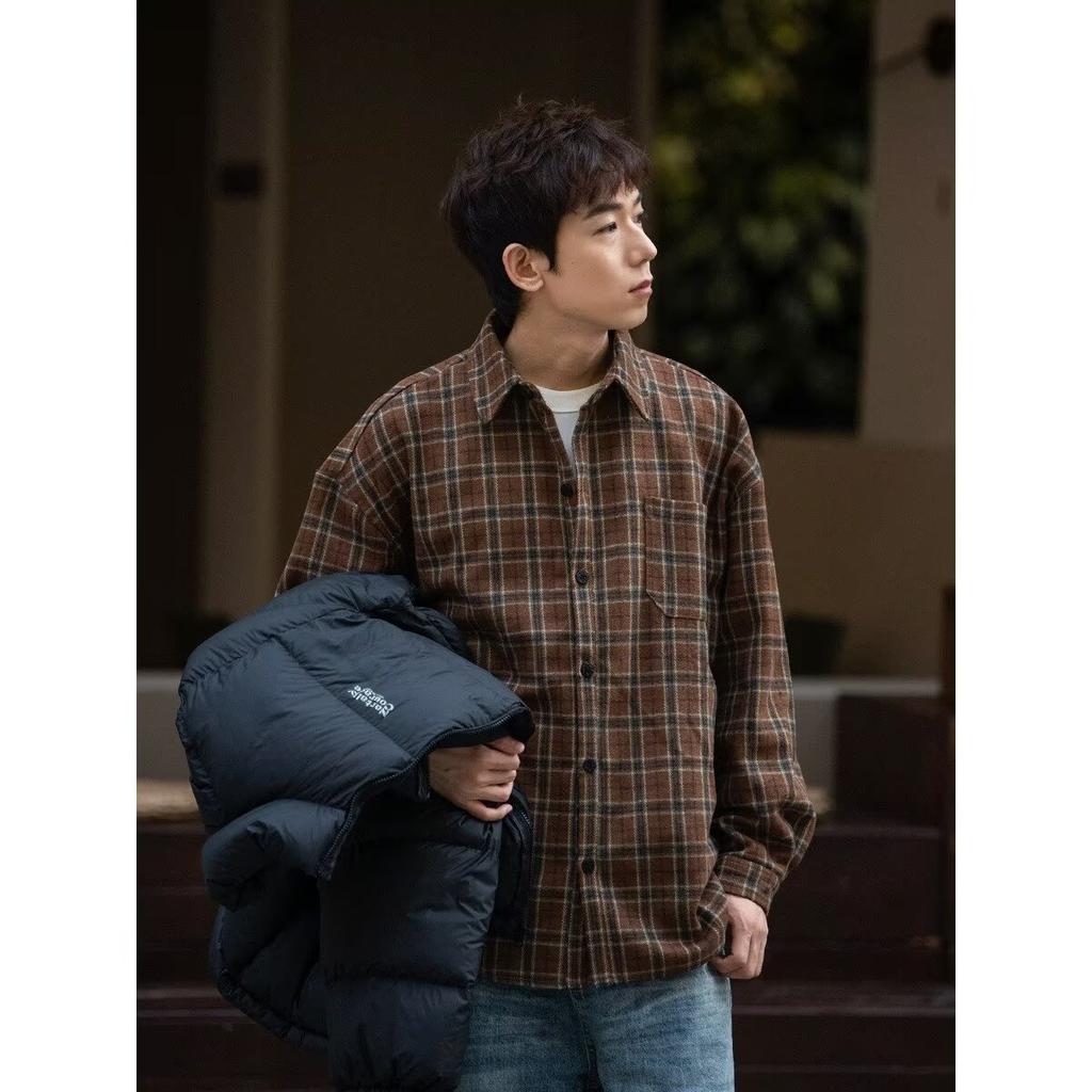 Американская повседневная коричневая клетчатая рубашка, пальто для мальчиков и девочек, блузка в студенческом стиле, простая свободная ретро-блузка с длинными рукавами