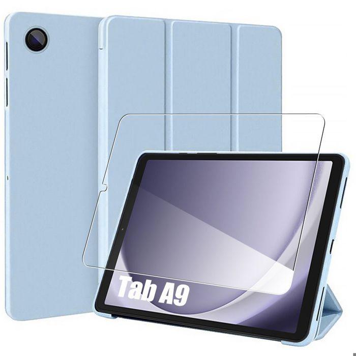 Coque + Verre Trempé - E.F.Connection - pour Samsung Galaxy Tab A9 / A11 - Bleu Antichoc avec Fonction Support
