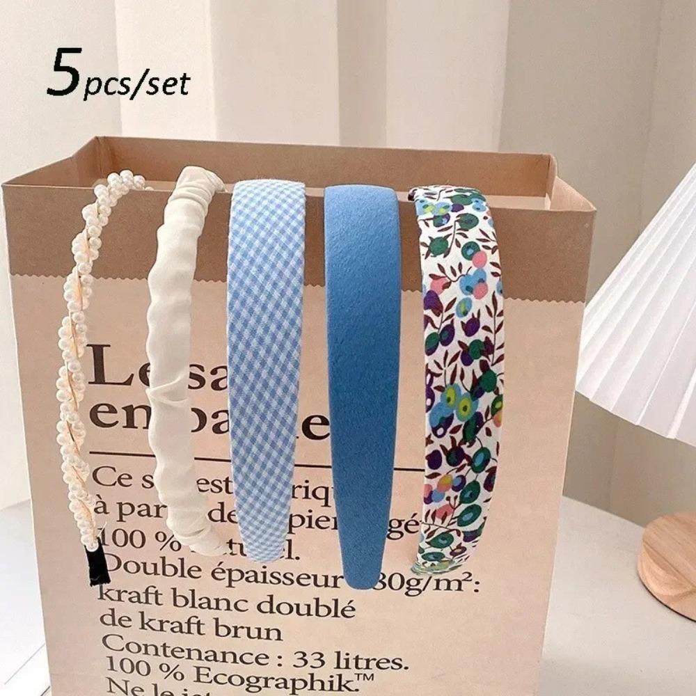 5/7Pcs Anti-slip Floral Plaid Hairband Sweet Cute Ladies Hair Accessories Use for Face Washing