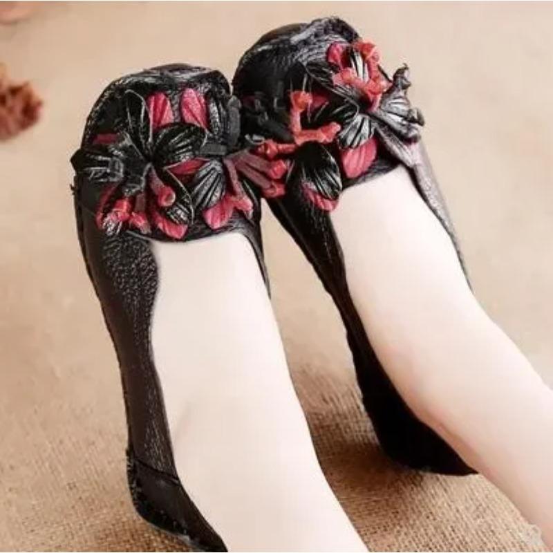 Летние женские туфли на плоской подошве из натуральной кожи, мягкие туфли без шнуровки на плоской подошве, черные, красные лоферы с цветочным принтом для мам, мокасины, женская дизайнерская обувь