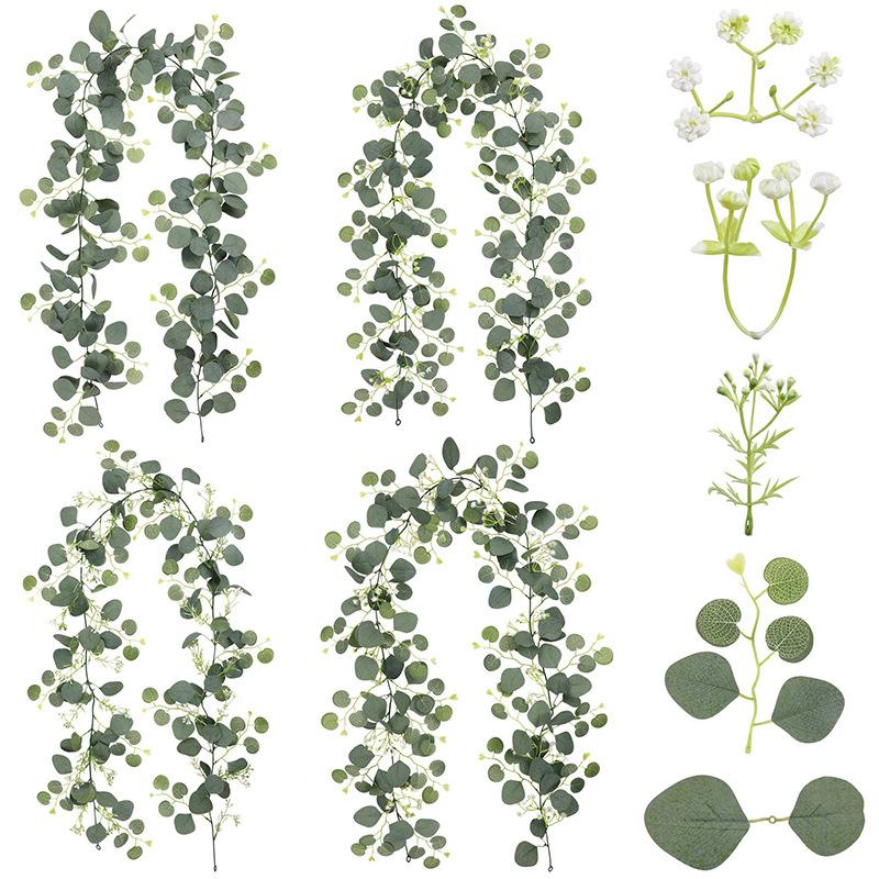 Искусственные листья эвкалипта, искусственные зеленые растения из ротанга, искусственные цветы, лианы для потолка, украшения для вечеринок на открытом воздухе