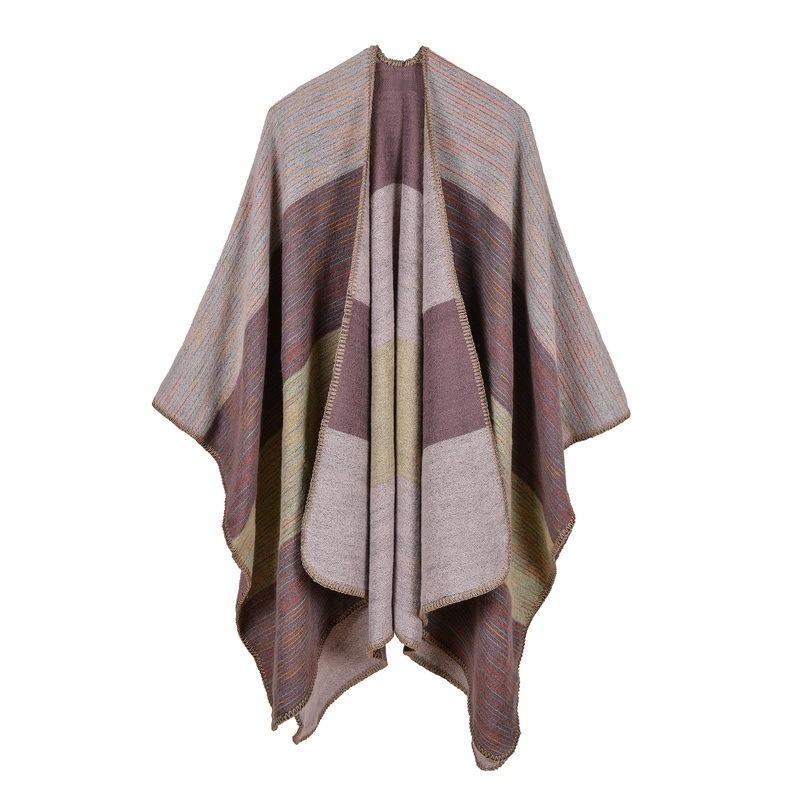 Women's New Rhombus-shaped Color Bar Shawl, High-end Women's Double-sided Wear, and Travel Capes Are On Sale.