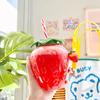 Strawberry Straw Cup Cute 500ml Large Capacity Plastic Water Cup for School Office Home
