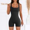 Women Summer Bodysuit Square Neck Sleeveless Skinny Elastic Tight Waist Backless Solid Color Soft Breathable Lady Yoga Sport Playsuit