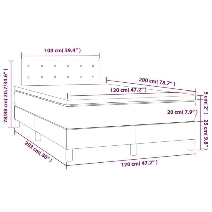 3140363 vidaXL Lit à sommier tapissier avec matelas Noir 120x200 cm Tissu