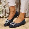 Summer New Fairy Wind Pointed Single Shoes Flat Heel Shallow Mouth Rhinestone Square Buckle Fashion Low Heel Women's Shoes
