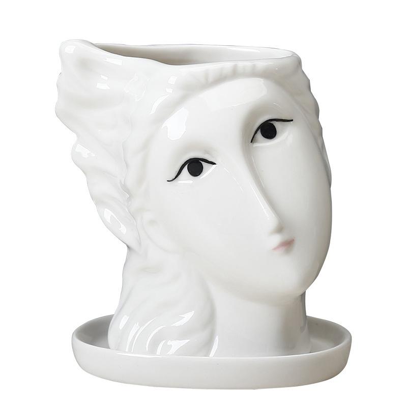 1 шт. суккулентный цветочный горшок с белым человеческим лицом, новая художественная скульптура, домашний декор, настольные украшения, уникальный керамический цветочный горшок, контейнер