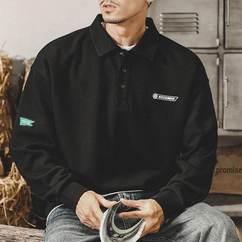 Мужская рубашка-поло с длинным рукавом Heavyweight Ivy - американская классическая вафельная ретро-стиль для весны и осени