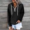 Ladies' Casual And Fashionable Solid Color Waffle Hoodie Quarter Zip Hoodie Top, Spring/Autumn Long Sleeved Jacket With Pocket
