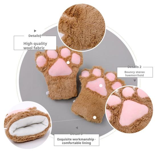 1 шт. женские зимние варежки в форме мультяшной кошачьей лапы для косплея, толстые плюшевые противоскользящие перчатки для удержания тепла на открытом воздухе для катания на лыжах и велоспорта