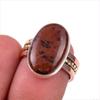 Natural Mahogany Obsidian Gemstone 925 Sterling Silver Two Tone Ring Size 6 B7Z23