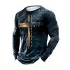 Classic Cross And Letter Print Men's Creative Long Sleeve Crew Neck T-shirt For Spring Fall, Gift For Men