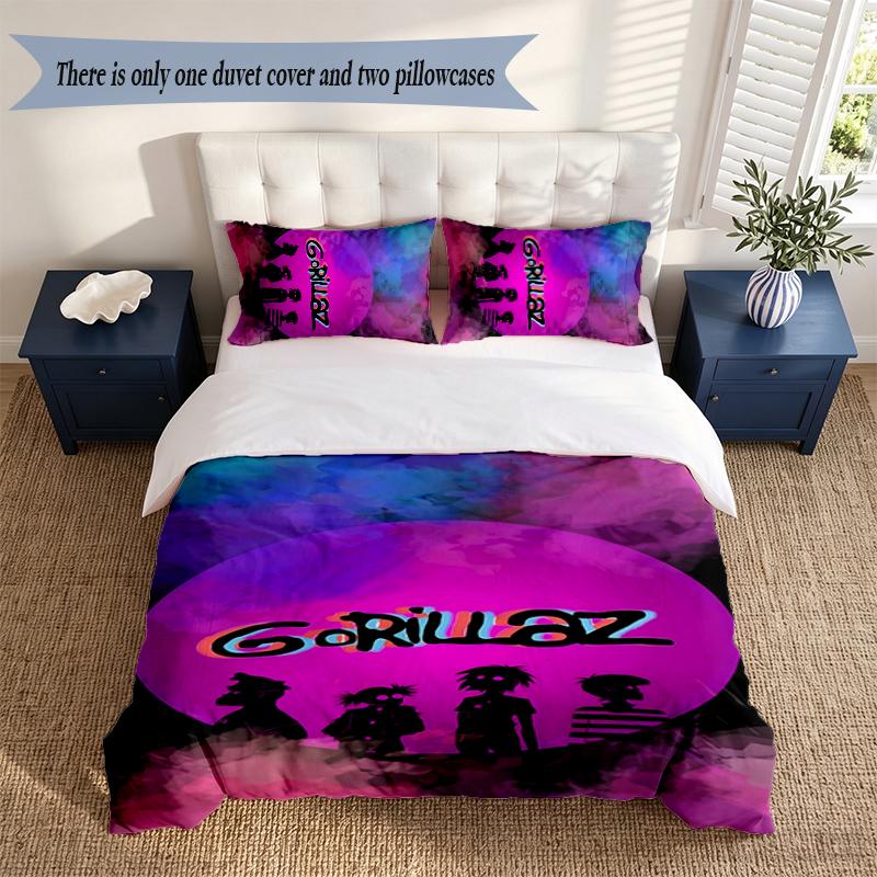 Gorillaz 3‑Piece Bedding Set Soft Microfiber Duvet Cover Pillowcases Comfortable Bed Linen for Bedroom Decoration