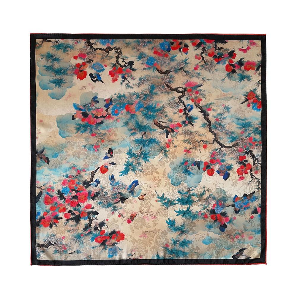 Garnish Hollow Printing Silk Scarf Mulberry Silk Scarf Double-sided Printing Square Scarf High-end Shawl for Women