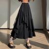 Cotton Blended Irregular Lace Maxi Skirt With Ruffle Hem For Fashion Women