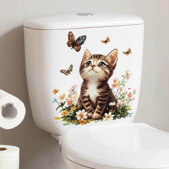 Наклейка на унитаз Водонепроницаемый ПВХ Мультяшный Цветок Кот Декоративный Съемный Стикер на Крышку Яркий Цвет Наклейка Искусство Туалета