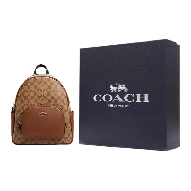Coach Рюкзак женский Court 27 с фирменным логотипом-буквой, из покрытого холста и зернистой кожи, коричневый 5671-IME74