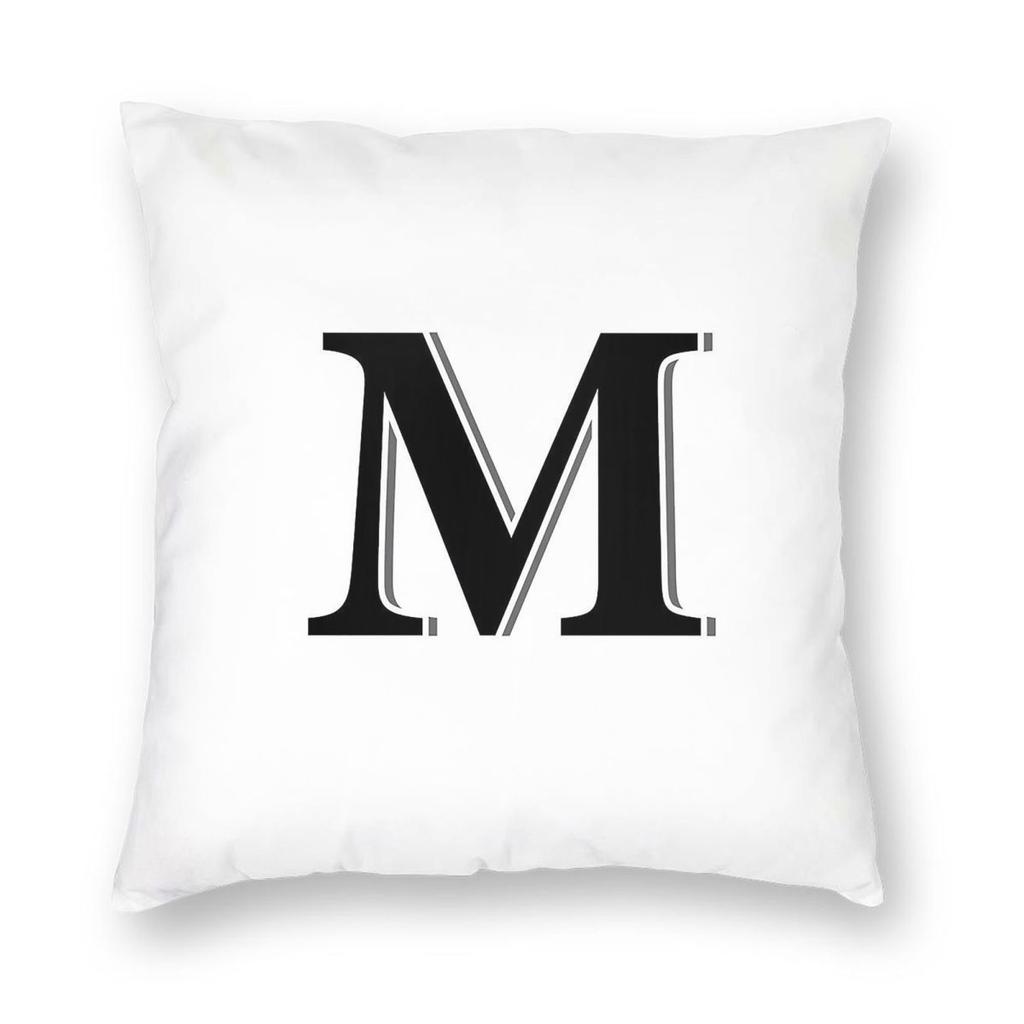 Letter M Square Pillowcase Polyester Linen Velvet Printed Zip Decorative Room Cushion Cover