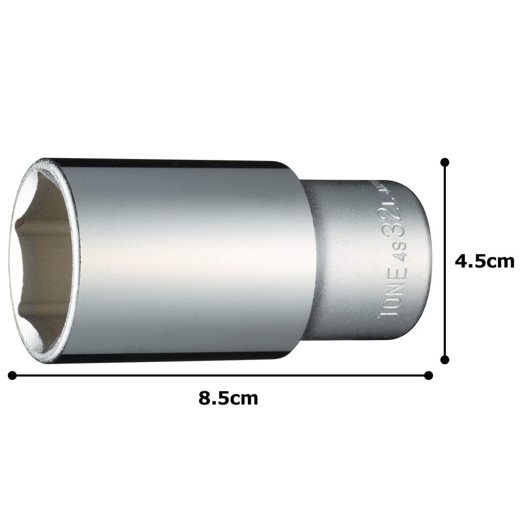 TONE Deep Socket Drive Angle Width Across Flats 32mm (Hexagonal) 4S-32L 12.7mm (1/2")