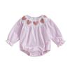 Baby Girls Valentine's Day Romper Long Sleeve O Neck Heart Embroidery Striped Romper