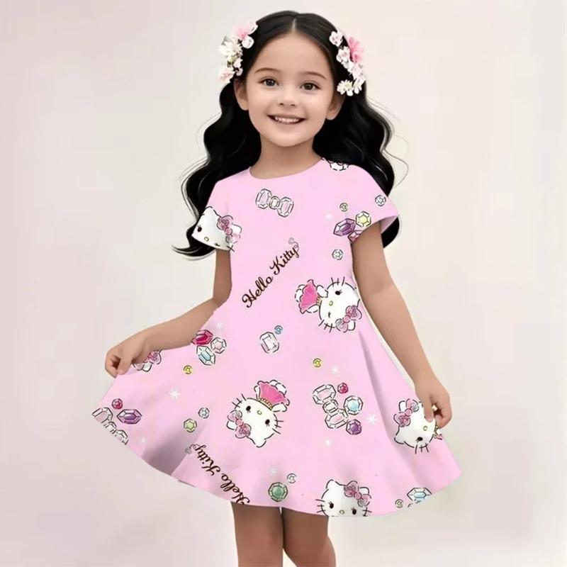 Sanrio Новое летнее платье для девочек Hello Kitty с 3D-печатью Модное Мультяшное Милое Платье-юбка для принцесс