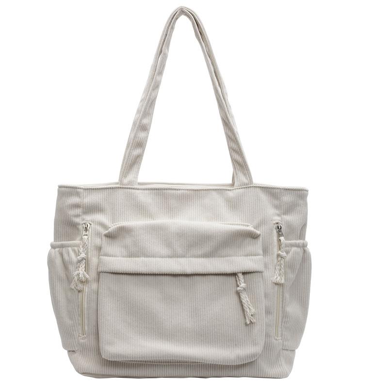 Travel Master Corduroy Shoulder Bag Casual Solid Color Multi-pocket Adjustable Strap for Daily Commute Outdoor Travel