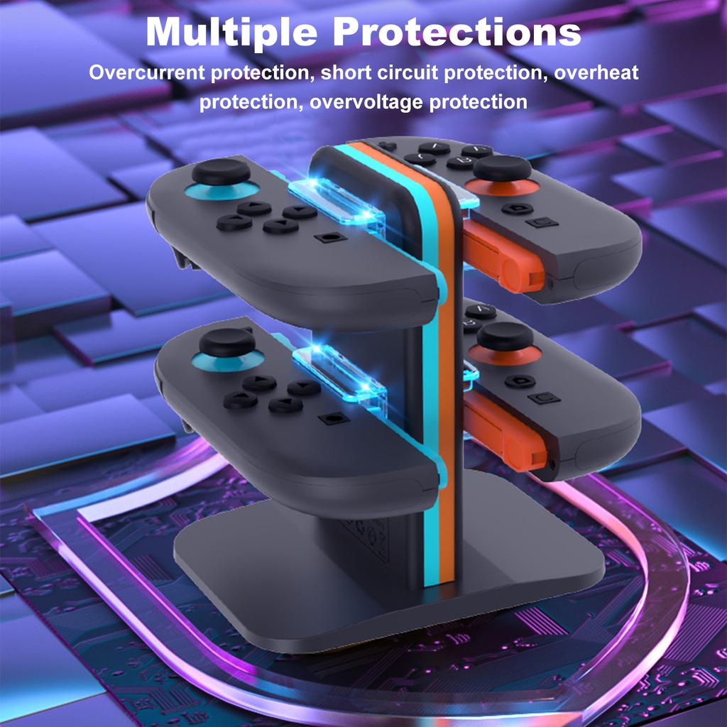 Зарядное устройство для контроллеров 4 в 1 Зарядная станция со светодиодным индикатором для аксессуаров Nintendo Switch2 Joy-Con