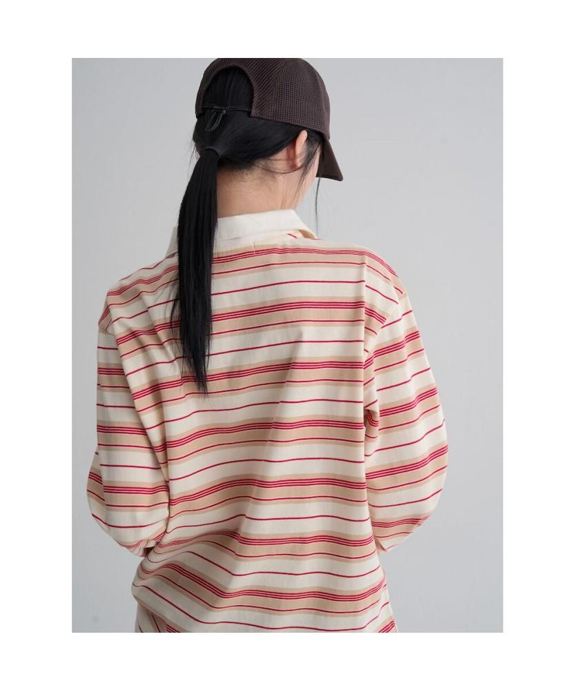 8SECONDS Striped Collar Rugby T-Shirt Red