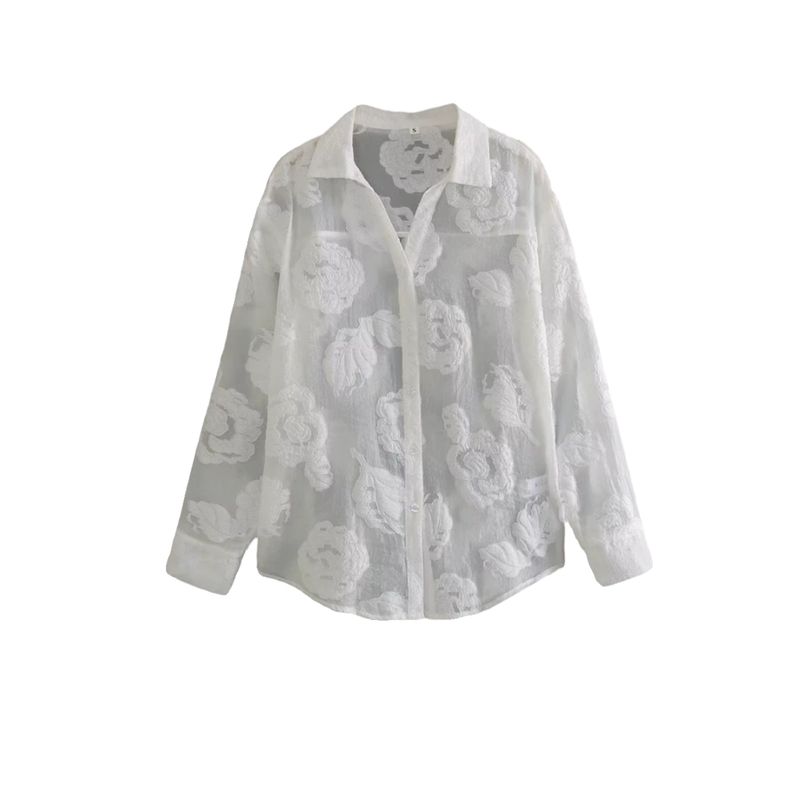 Kaslead New Arrival Women's Clothing Fashion Style Fashionable All-Match Jacquard Texture Casual Polo Collar Shirt