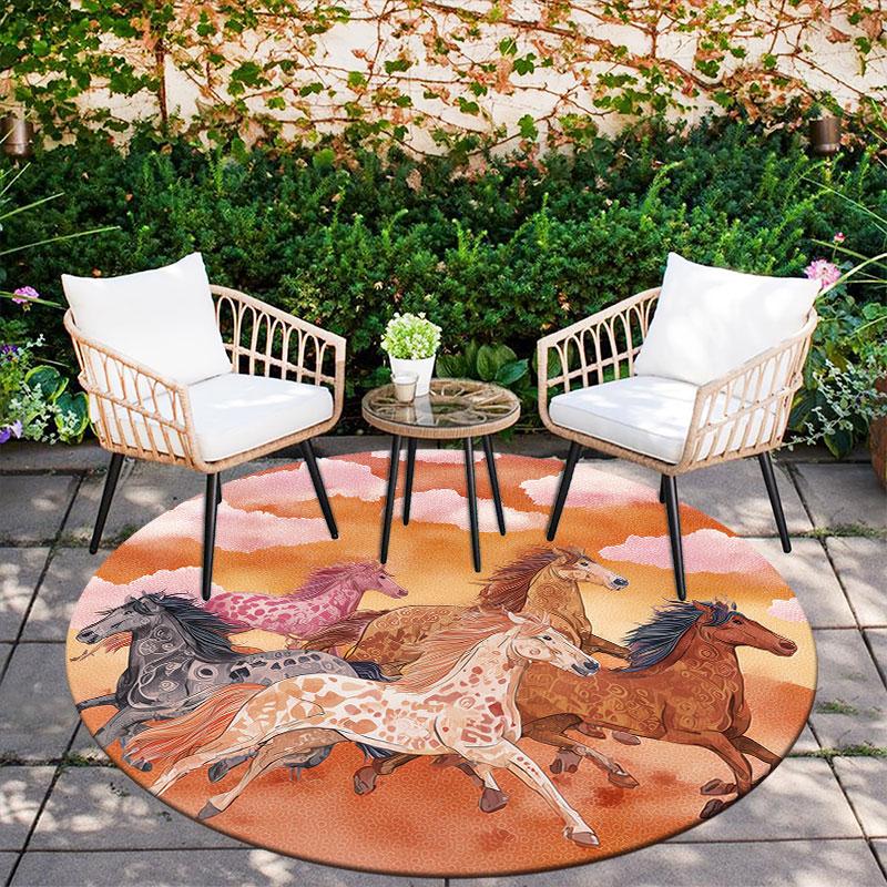 Horse pattern round rug,Carpet Rug for Living Room Bedroom Playroom ,Non-slip Floor Mat,Holiday Gifts and Birthday Gifts.