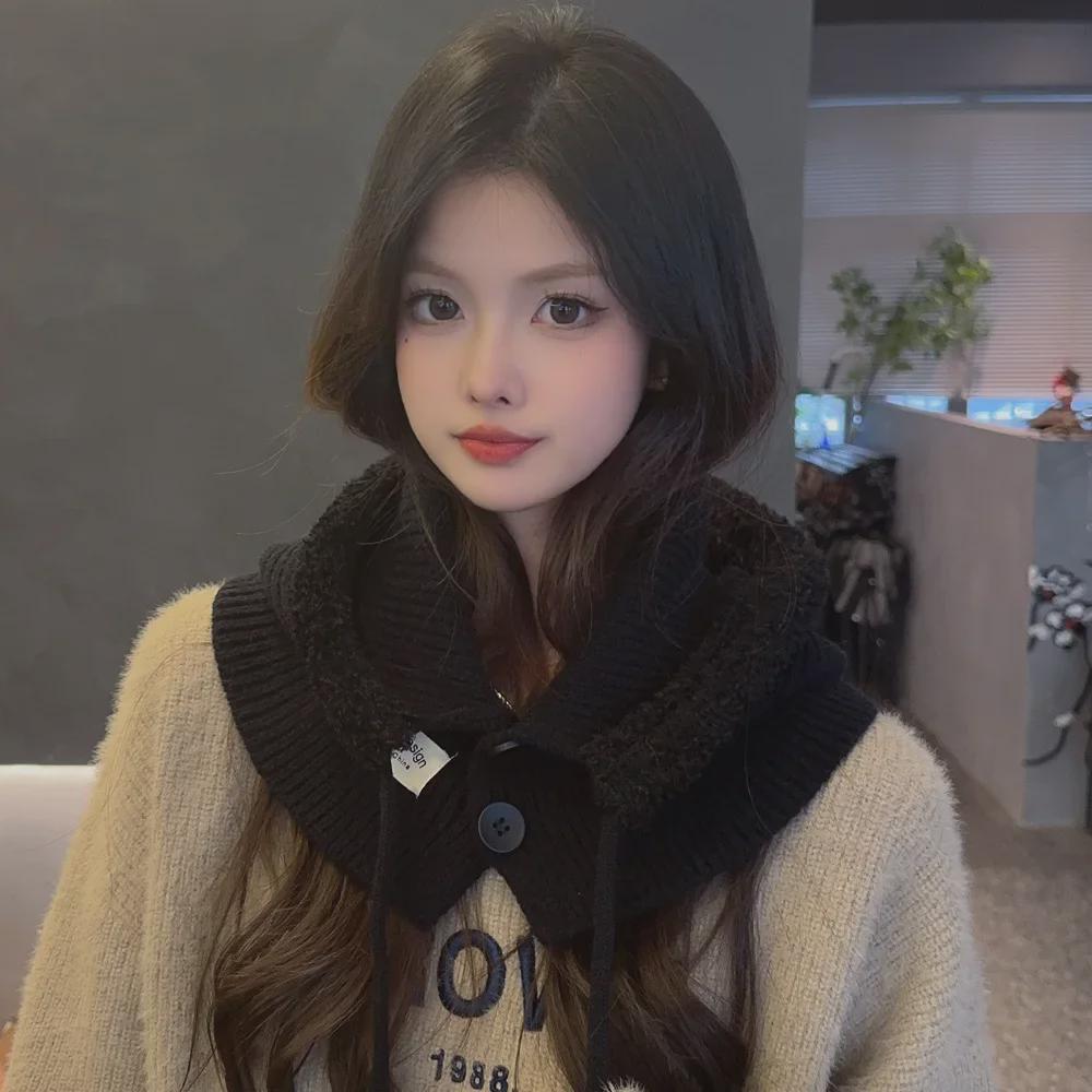 Women's Solid Color Wool Balaclava - Warm Korean Pullover Neck Protection Hat for Autumn and Winter