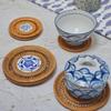 Handmade Rattan Coasters Heat Insulation Pads Kitchen Table Mats with Ceramic Inlay Decorative Placemats for Dining Room Bar