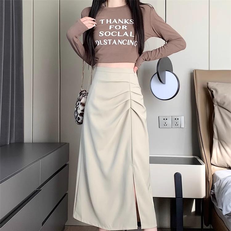 Юбки миди однотонные плиссированные элегантные корейские весенне-летние уличные повседневные юбки женская одежда