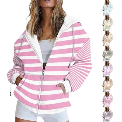 Женская толстовка с капюшоном, полосатая, с длинным рукавом, свободная спортивная куртка