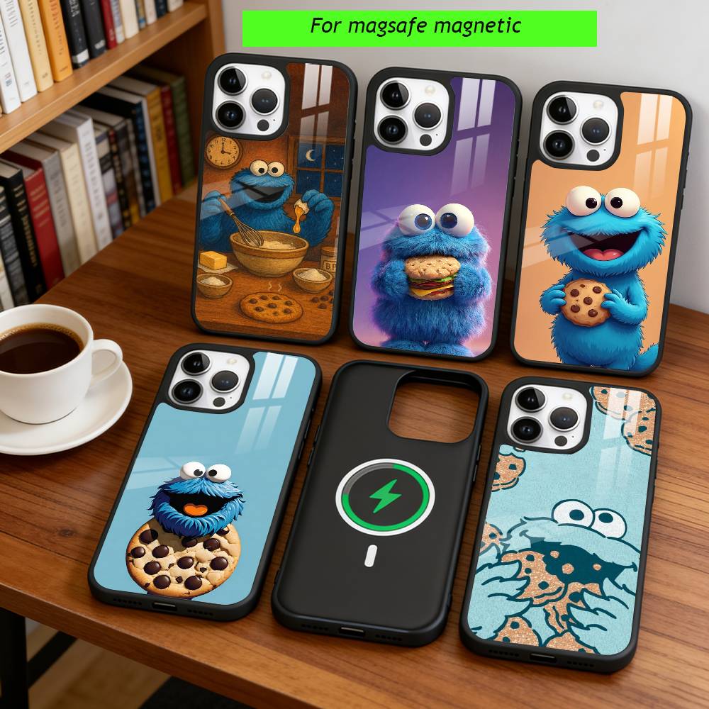 Cute Cartoon C-Cookie Monster Phone Case For iPhone17,16,15,14,13,12,11 Plus,Pro Magnetic For Magsafe Wireless Charging