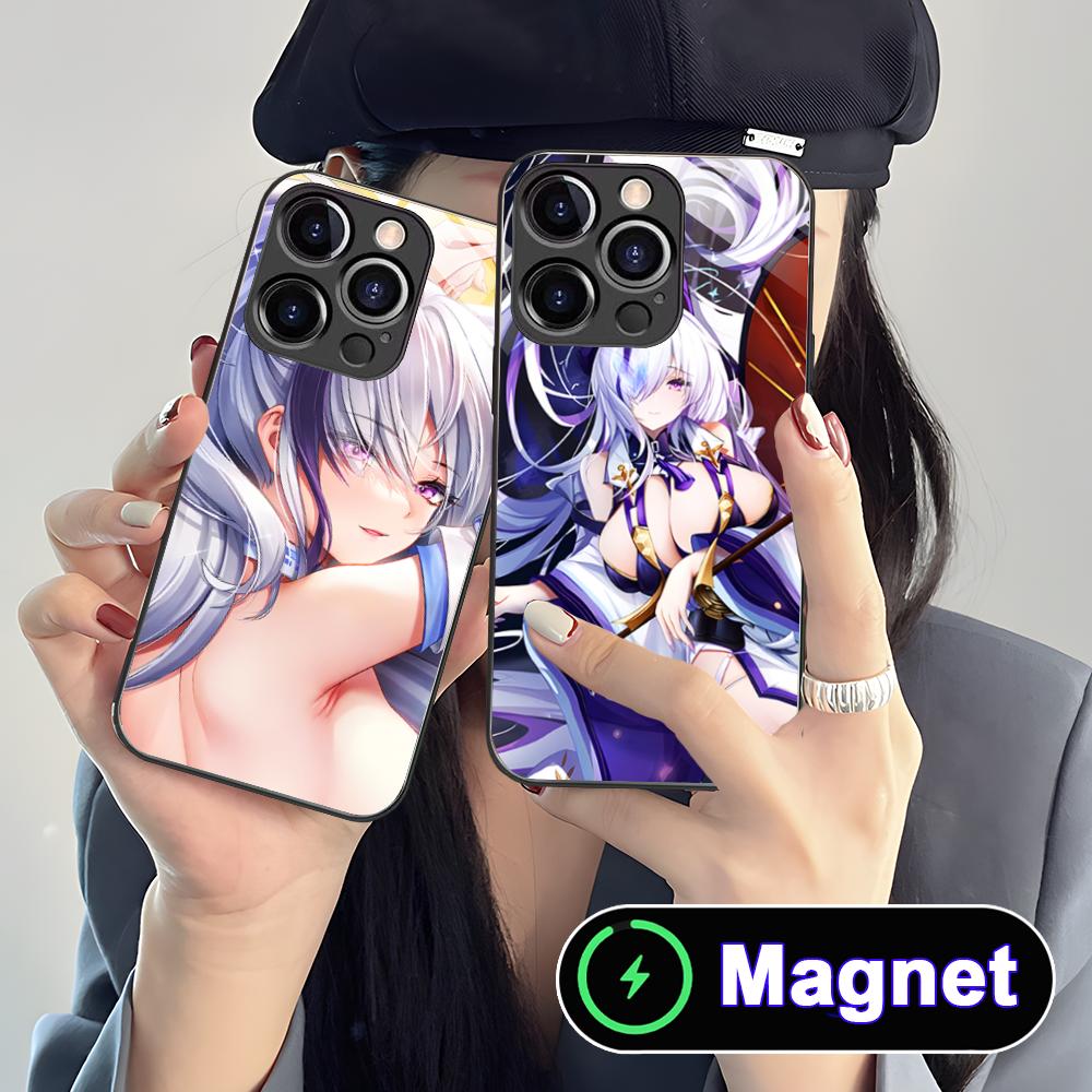 Стеклянный чехол Azur Lane Unzen MagSafe для мобильного телефона iPhone 17 16 15 14 13 12 11 Air Pro Max Plus Mini Цветная крышка